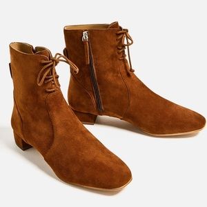 SOLD!!🎄SPECIAL $35 free shipping🎄ZARA Brown Suede Leather Lace Booties Sz41/(10)